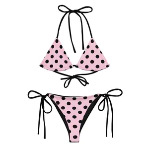 Sweet Dotty Pink & Black Polka Dot Bikini – Cute Patterned Swimwear, Ibiza Style Two Piece Swimsuit, Summer Vacation Poolside Outfit for Teen Girls