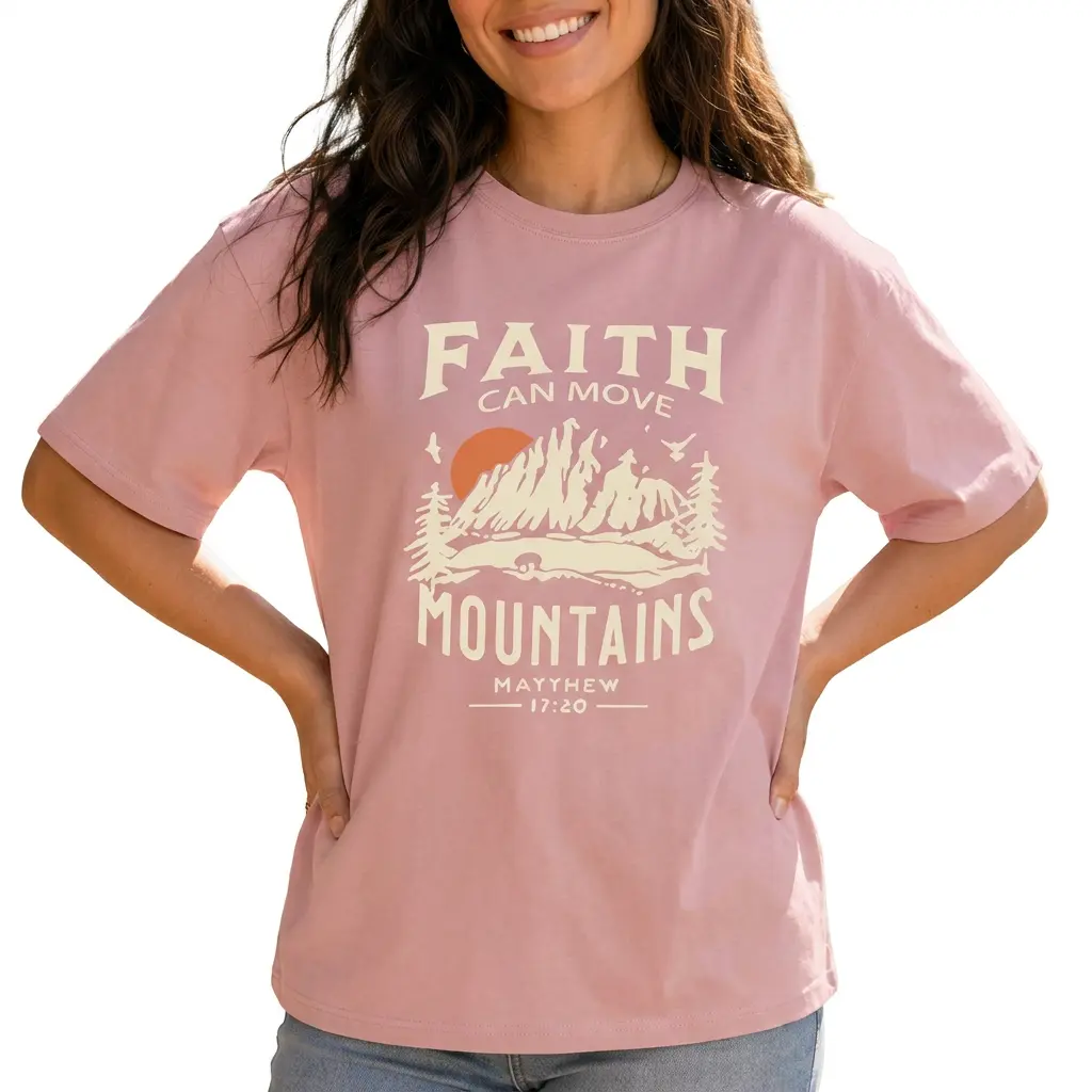 Faith Can Move Mountains Shirt Women Plus Size Christian Graphic Tee Bible Verse Top