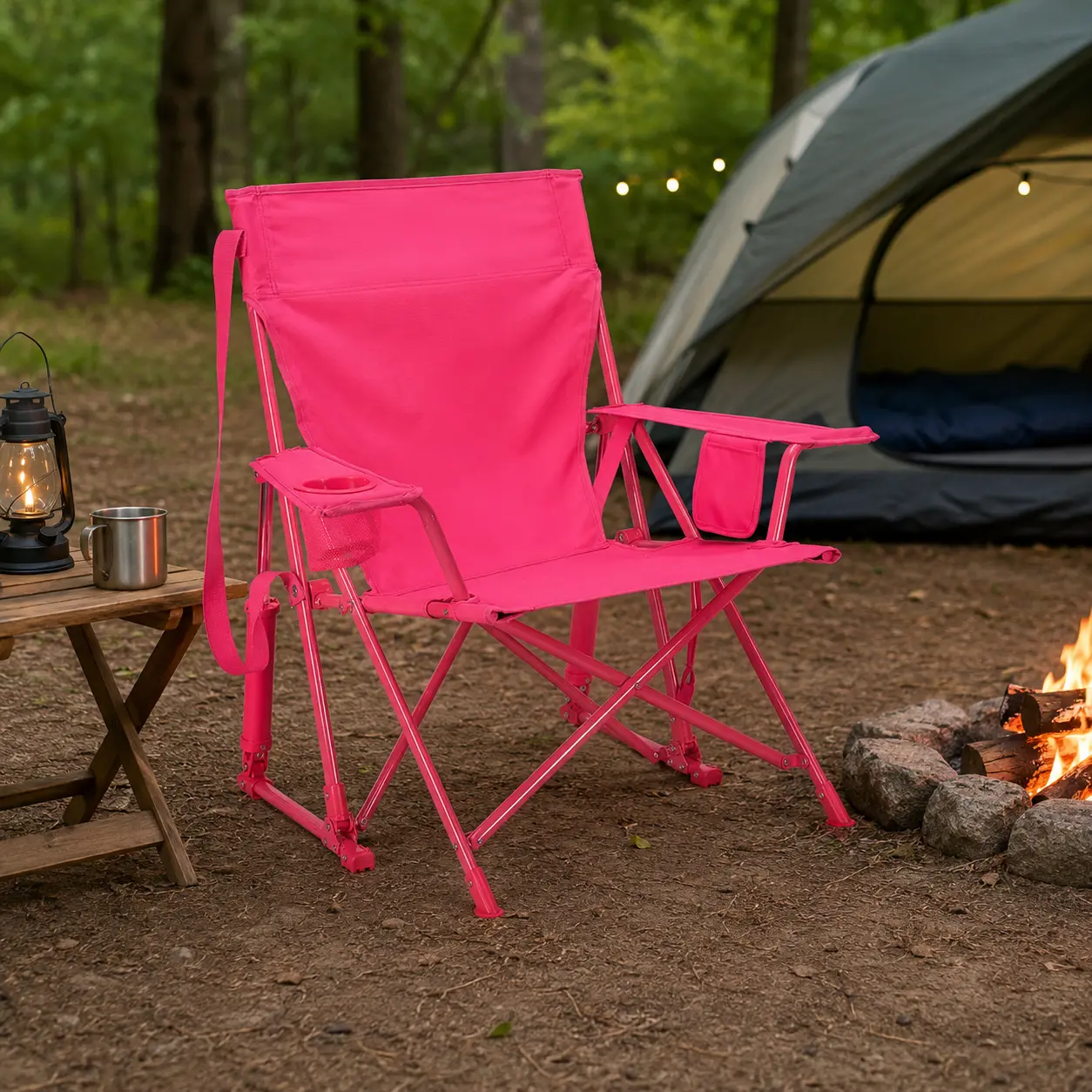 Outdoor Low-Profile Rocking Camp Chair, Portable Kickback Rocker, Sport Pink