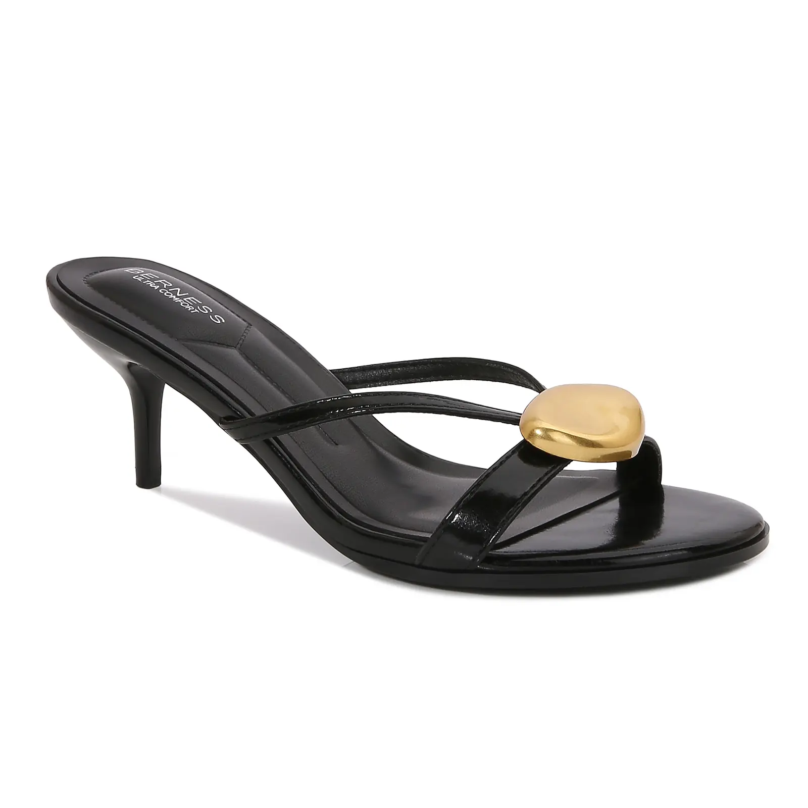 BERNESS Royalty Women's Date Night Kitten Heel Mules, Leather Slip On Open Toe Low Heel Sandals with Cushioned 2" Heel