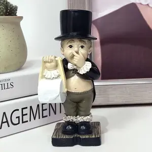 Fun Bathroom Toilet Manager Statue with Top Hat and Toilet Paper Holder, Resin Indoor/outdoor Decor for Home and Office, Quirky Shelf Decor and Paper Holder, Great for Holidays and Unique Home Decoration