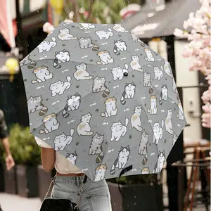 1PC Cute All Over Print Cat Folding Umbrella, Japanese Kawaii Aesthetic, Windproof Waterproof UV Sun Protection, Sun & Rain Dual Use Compact Parasol, For Daily Commute, School, Perfect Gift For Cat Lovers & Girls