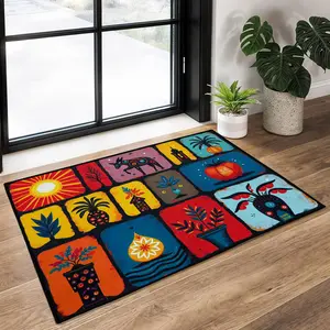 Colorful Patchwork Door Mat Non-Slip Entryway Rug for Front Door or Indoor Use Classroom Rug Kitchen Mat