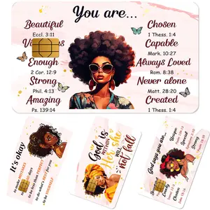 Credit Card Skin Stickers - 4 Pcs Black Women Debit Card Skin Stickers Cover Set, Affirmative Inspirational Black Girl Waterproof Removable Decals for DIY Transportation Cards