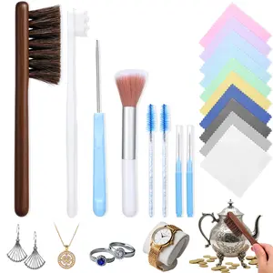 18-Piece Jewelry Cleaning Kit, Includes Brushes & Polishing Cloths, Ideal for Rings, Diamonds, Earrings, Silver Color