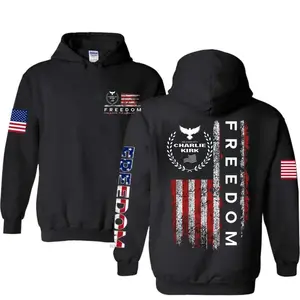 Freedom Charlie Kirk USA Flag Hoodie/Sweatshirt, We Stand With Charlie Kirk Pullover Shirt, Patriotic American Pride Hoodie, Gift For Men & Women