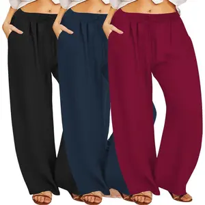 Women's Plus Size Wide-Leg Straight Casual Pants with Pockets 100kg Loose Drawstring Wide-Leg Pants
