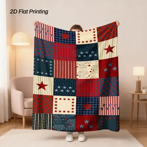 Patriotic Star Patchwork Cooling Blanket for Couch Bed, Lightweight Plush All Season Nap Blanket, Portable Travel Camping Car Office Throw Blanket, Durable Wrinkle Resistant Printed Blanket, Ideal Daily Use & Americana Home Decor Gift