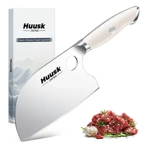 Huusk Professional Serbian Chef Knife, Full Tang Meat Cleaver with Ivory White Ergonomic Handle, Sharp Kitchen Knife for Vegetables & Meat, Gift for Women Men