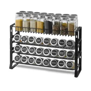 4-Tier Detachable Expandable Stackable Shelf Spice Rack Organizer - Wall-Mountable Canister Set for Cabinet, Countertop, 15.8x10.7in Kitchen Seasoning Jar Storage