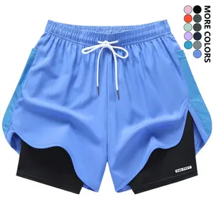 Women’s 2-in-1 athletic shorts — casual, cool, breathable, stretchy; three-inch inseam shorts suitable for yoga and running; ideal for summer