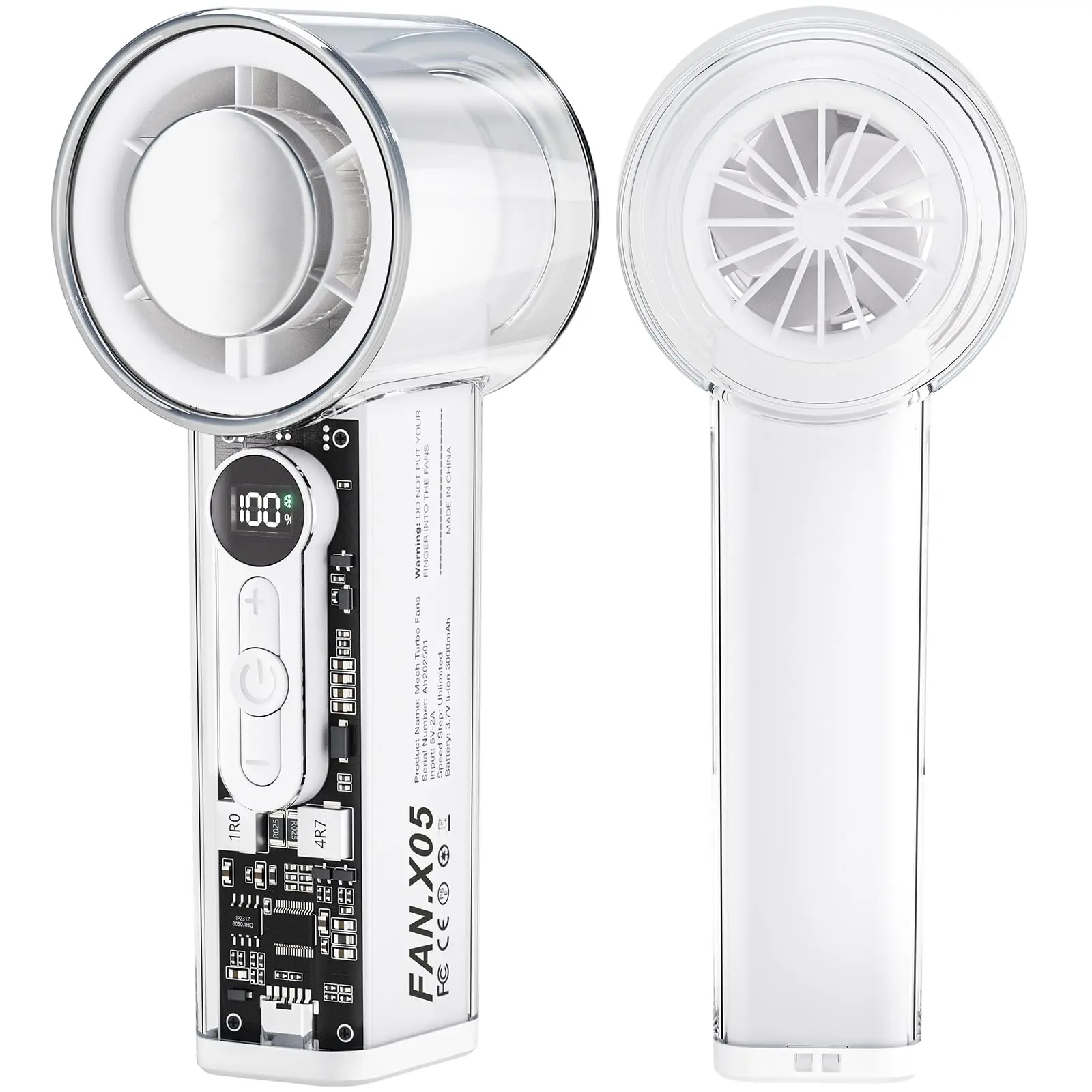 5000mAh Handheld Turbo Fan 1-100 Speed Ice Compress Cooling Fan Clear Minimalist Rechargeable Portable Gear for Summer Travel Camping