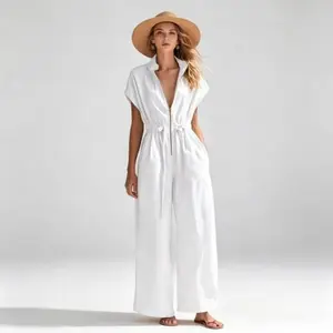 Elegant Black Jumpsuit with V-Neck and Wide Leg Design for Women