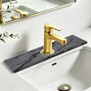 Stone Sink Faucet Mat - Dry Diatomaceous Earth Sink Protector - 16" x 4" Fast Absorbing Diatomite Tray for - Marble Pattern Countertop Splash Guard