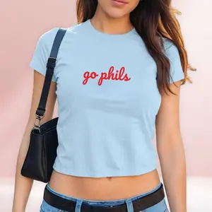 Go Phils Baby Tee, Baseball Cropped Shirt, Retro Game Day Apparel, Casual Summer Tailgate Top, Fan Gift For Her