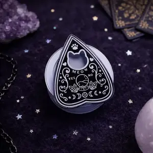 Witchy Cat Planchette Magnetic Phone Grip, Gothic Cat Aesthetic Pop Grip, Magnetic Phone Holder for Kindle, Mystical Occult Cat Lover Gift