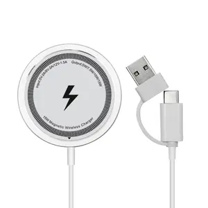 Magnetic Wireless Charger, 15W 2 in 1 Magnetic Wireless Charger, Round Magnetic Wireless Charger Compatible with iPhone