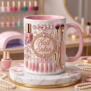 Custom Nail Tech Mug, 2D Printed 3D Effect Pink Nail Polish Graphics Ceramic Coffee Cup for Manicurists and Cosmetologists, Stylish Beauty Salon Mug, Perfect Birthday Christmas Appreciation Gift Idea