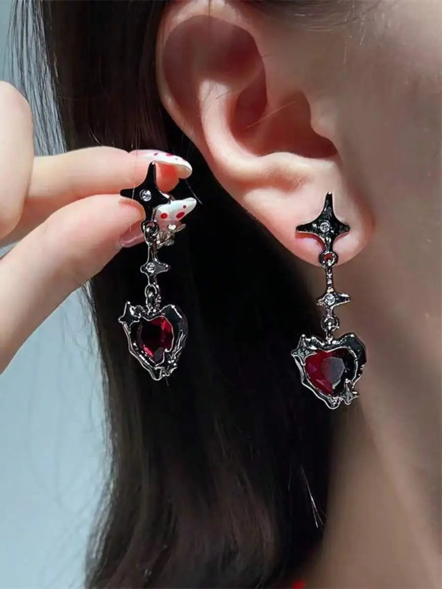 Women's Heart-Shaped Metal-Resin Crystal Earrings, European-American Style Personalized Fashion Jewelry, Ideal for Wedding, Party, 2025 Holiday Gift