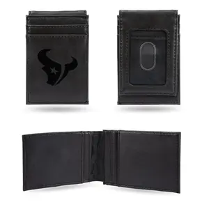 212 MAIN Official Licensed Faux Leather Black Front Pocket Wallet, Featuring Laser-Engraved Professional Football Team Logo