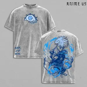 "Nah, I’d Win" Satoru Gojo Shirt - Jujutsu Kaisen Tee, Six Eyes Sorcerer Graphic, Washed Oversized Vintage Streetwear, Heavyweight Cotton, Retro Anime Merch, Gift for JJK Fans, Otaku Aesthetic Clothes