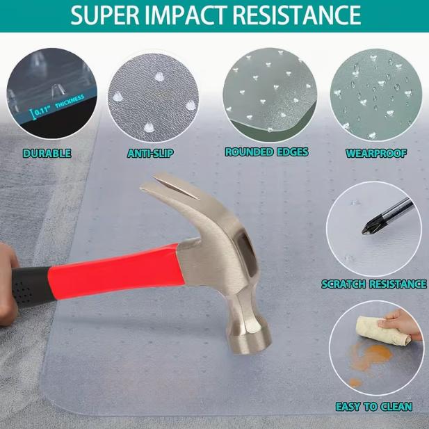 Convex Nail Bottom Sliding Wheelchair Mat, 36" X 48" Plastic Floor Mat, Home Office Chair Mat, Computer Desk Chair Mat, PVC Transparent Carpet with Lip Pile On The Back