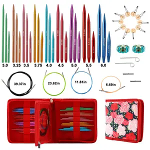 Colorful Stainless Steel Circular Knitting Needles with Rose Garden Design, Detachable Circular Needle Set with Rotating Cable and Stoppers, Knitting Kit