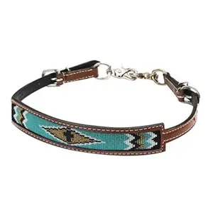 Leather Wither Strap w/ Turquoise Beaded Inlay