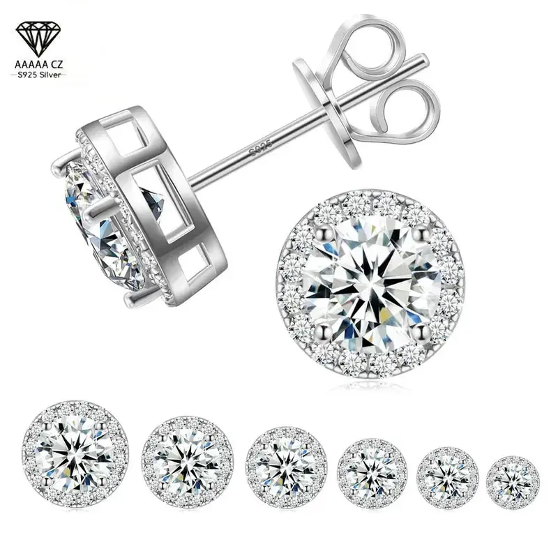 unisex classic design diamond cz halo stud earring, Cubic Zirconia for Weddings, Hypoallergenic & Nickel-Free, Sizes 0.3-2CT, Earring For Women, High Quality Earrings, Sparkling Ear Jewelry