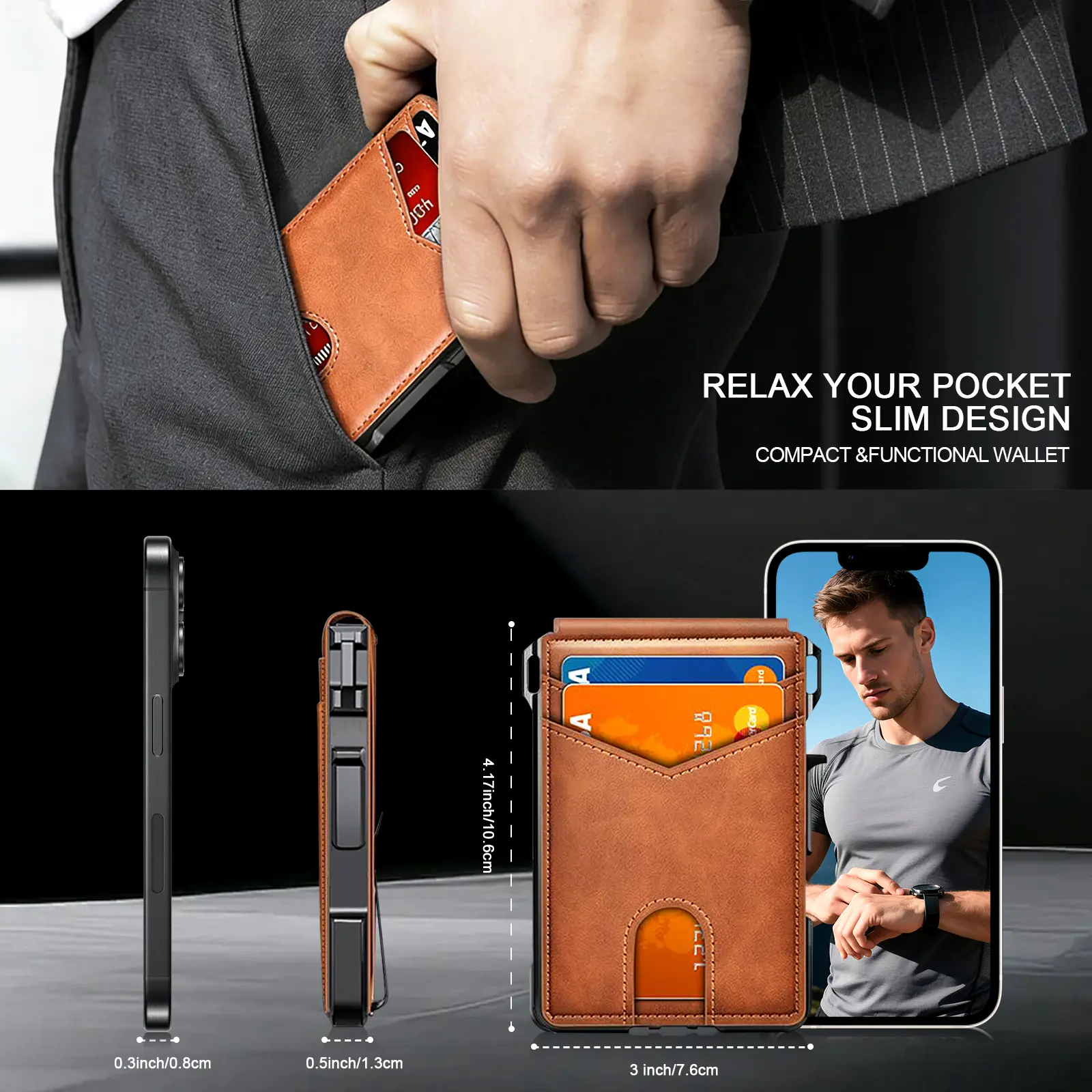 Premium Full-Grain Leather Men's Slim Wallet: 9 - 13 Cards, Money Clip, ID Window. RFID - Blocking, Aluminum Bifold Pop - Up SpringStatements Organiser Organiser