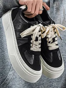 Men's Low-Top Lace-Up Fashion Sneakers, Height-Increasing Platform Chunky Sole Casual Shoes, Versatile Patchwork Design, Comfortable Trainers