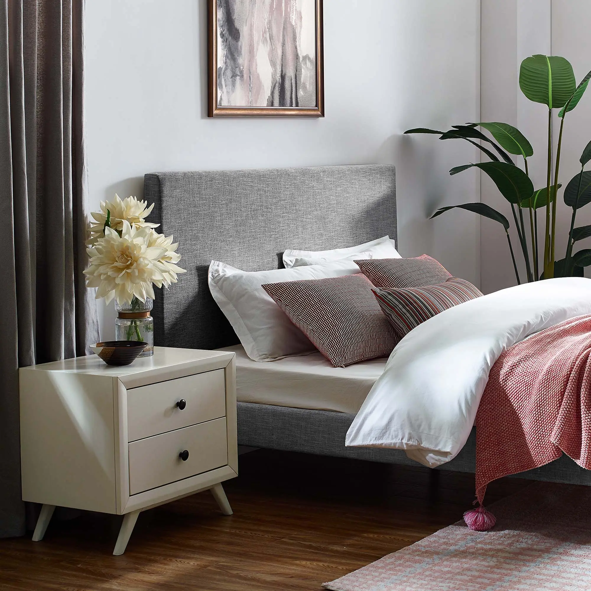 Modway Taylor Full/Queen Upholstered Linen Fabric Headboard - 46-54 Inches Extra-Wide, Light Gray, Indoor Use, Luxurious Complement to Bedroom Decor