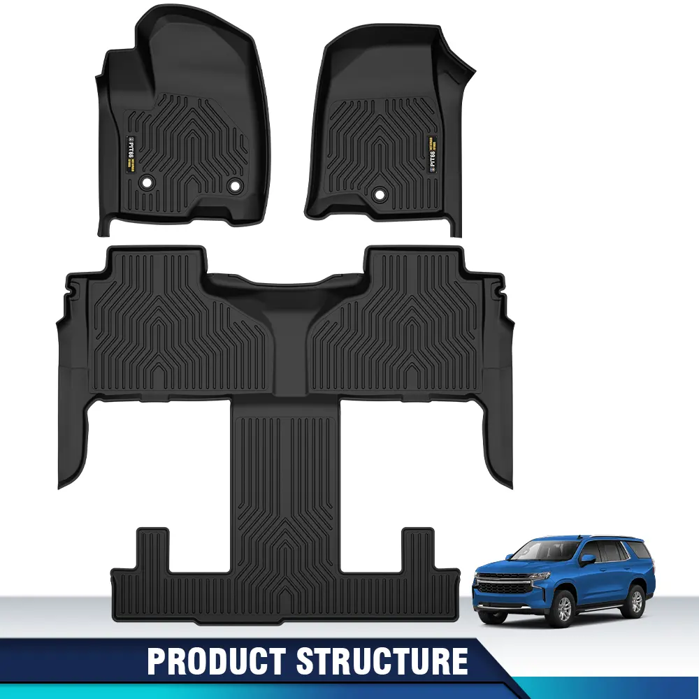 CROSSDESIGN Synthetic Automotive Floor Mats - All-Weather Anti-Slip Waterproof TPE Protectors, Car Accessory for 2021-2023 Chevrolet Tahoe/GMC Yukon with 2nd Row Bucket Seats (All Weather Waterproof Nonslip Mats Included), All Weather Waterproof Nonslip N