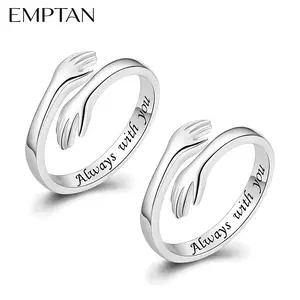 EMPTAN 2PCS Adjustable Hug Rings for Women Men, Silver Adjustable Hand Ring with "Always with You" Engraving, Promise Jewelry Gift for Lover, Couple, Friend