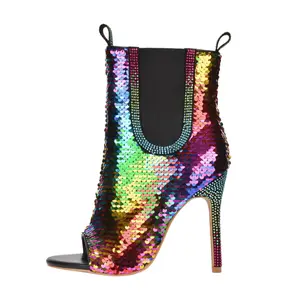 Rainbow Sequin Peep Toe Bootie - Beam