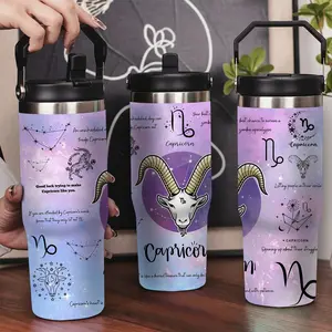 30oz Stainless Steel Insulated Tumbler with Leak-Proof Lid & Portable Handle - Capricorn constellation pattern design,Long-Lasting Hot/Cold Insulation,Perfect for Car,Office,Travel and Birthday Gifts, Travel Drinkware,Horse Drink Water Bottles