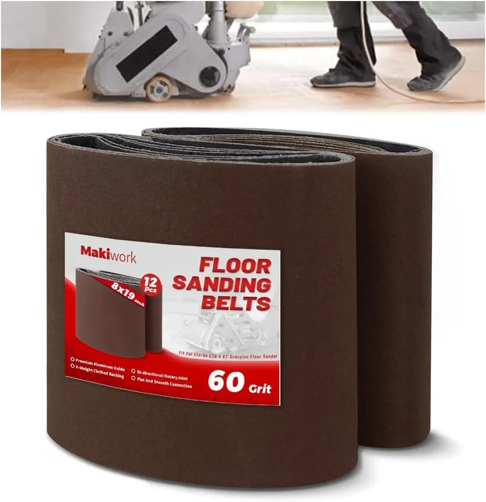8 inch x 19 inch 60 Grit Sanding Belts, 12 Pack, EZ 8 Drum Sander Sandpaper Rolls for Woodworking and Floor Polishing, Aluminum Oxide Sander Sleeves