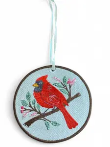 Embroidered Cardinal Hanging Ornament, Festive Home Decoration, Party Supply