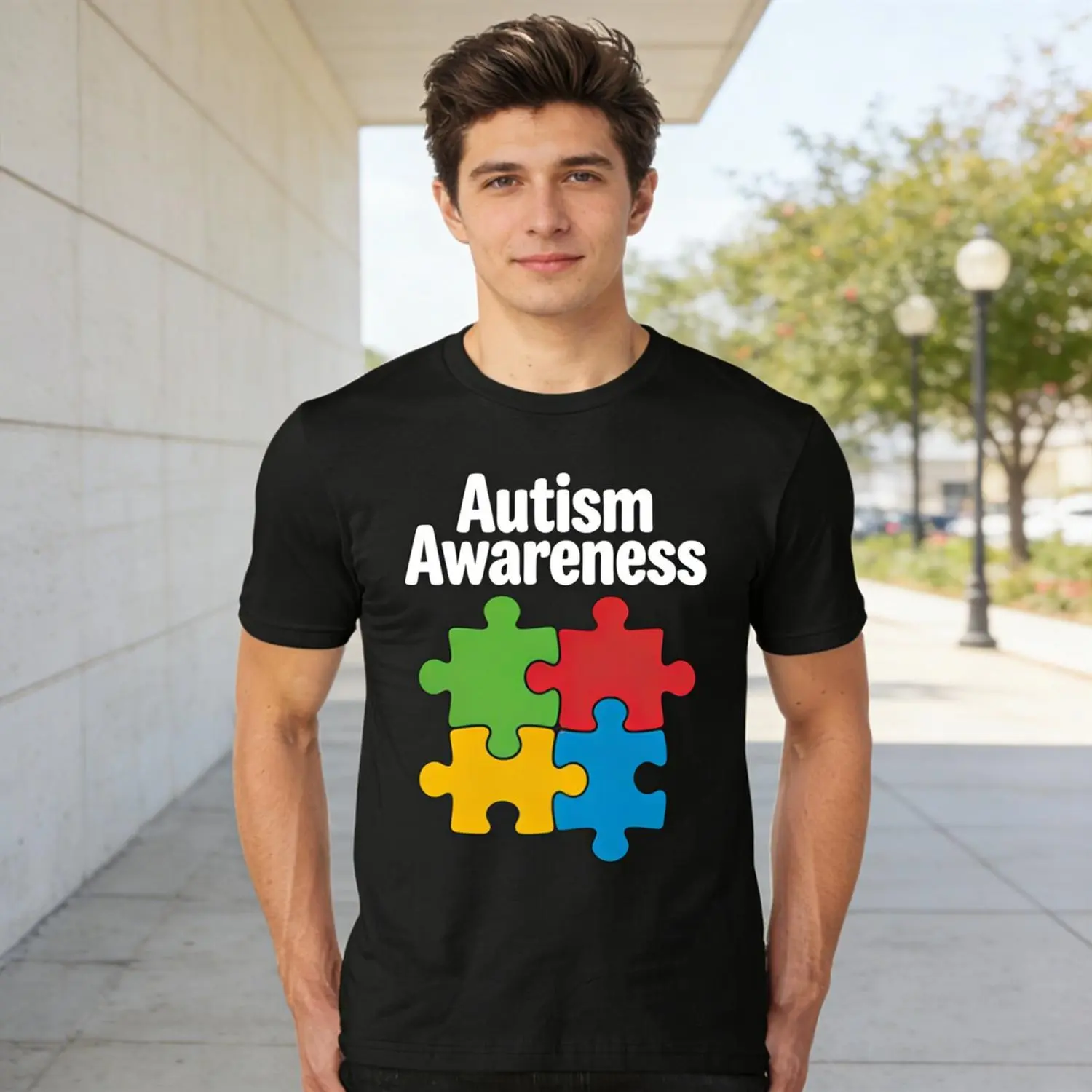Adorable Stick Figure and Puzzle Autism TShirt for Casual Daily Wear