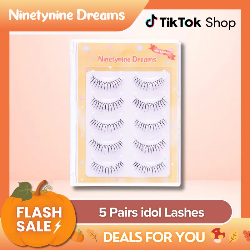 Ninetynine Dreams 5 Pairs idol Lashes | Natural Soft Glam False Strip Eyelashes — K-pop Inspired 9-13mm C+ Spiky Lightweight Reusable Durable Strip Lashes for Daily Makeup