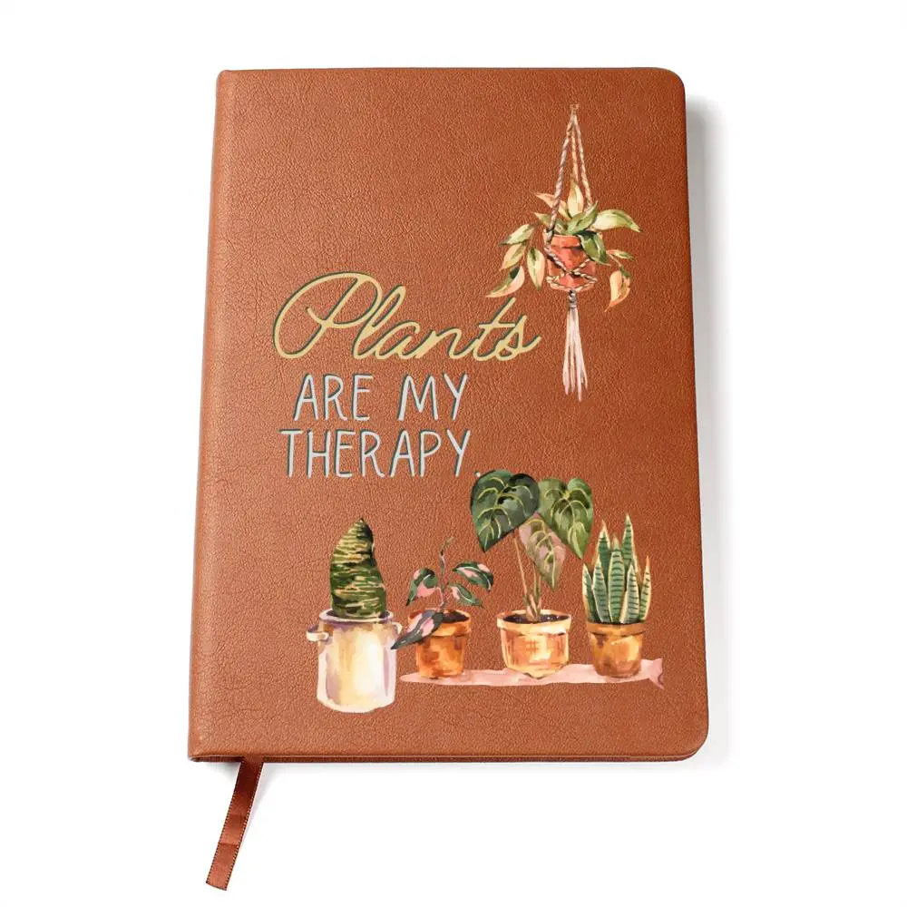 Custom Vegan Leather Notebook with Leather Notebook Cover, Custom-Printed Boho Plants Design, 100 Sheets/200 Pages, Ribbon Bookmark - Plant Enthusiast Office Stationery for Sprouting Your Creativity, Therapy Use