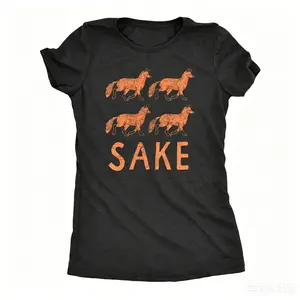 Women Funny Fox Letter Graphic Top, Vintage Sarcastic Word Design Crew Neck Apparel, Casual Daily Black Fashion Outfit & Nice Gift