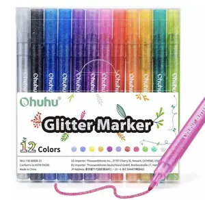 Ohuhu Glitter Metallic Marker Pens Set of 12 Vibrant Colors for Writing and Painting with Smooth Ink Flow and Durable Design