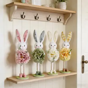 Spring Easter Standing Rabbit Decoration, Farmhouse Flower Plush Craft, Gift, Mother's Day Present, Home Decor, Shelf Decor