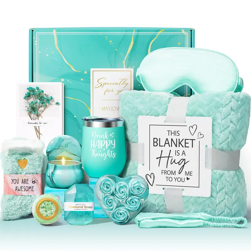 Mayicivo 11 Pcs Luxury Selfcare Gift Set for Women - Body Care Spa Kit with Flannel Blanket, 18/8 Stainless Steel Tumbler, Bath Bomb Bubbles - Ideal for Relaxation, Nurse Gifting (Birthday, Mothers Day)