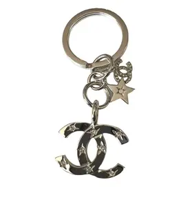 Pre-owned CHANEL Metal Charm CC Logo Rhinestone Silver Tone Key Ring #1149