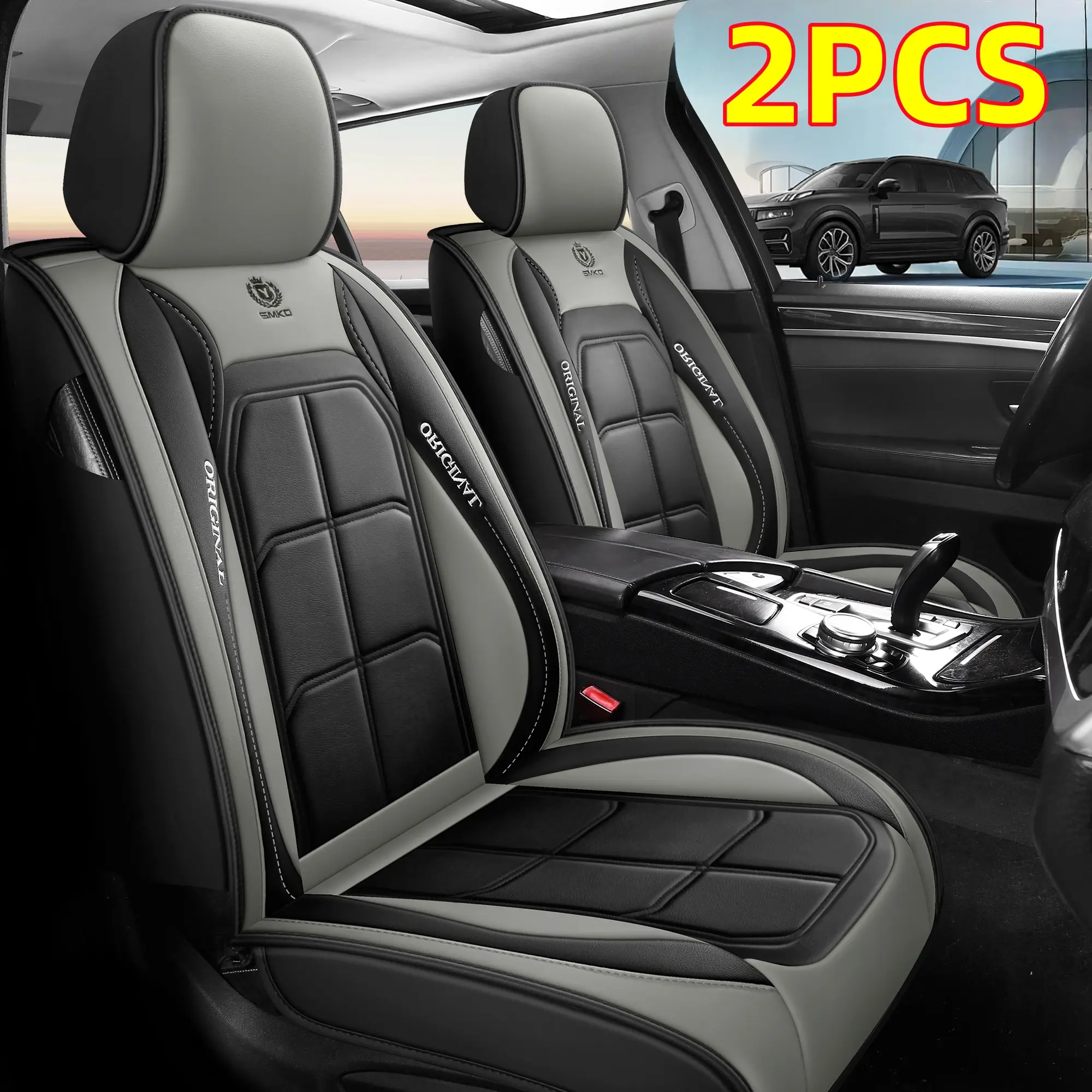 Waterproof Leather Car Seat Cover 2PCS PU Leather Dual Front Seats Fully Wrapped Interior Protection Anti-Stain Easy Clean All Seasons