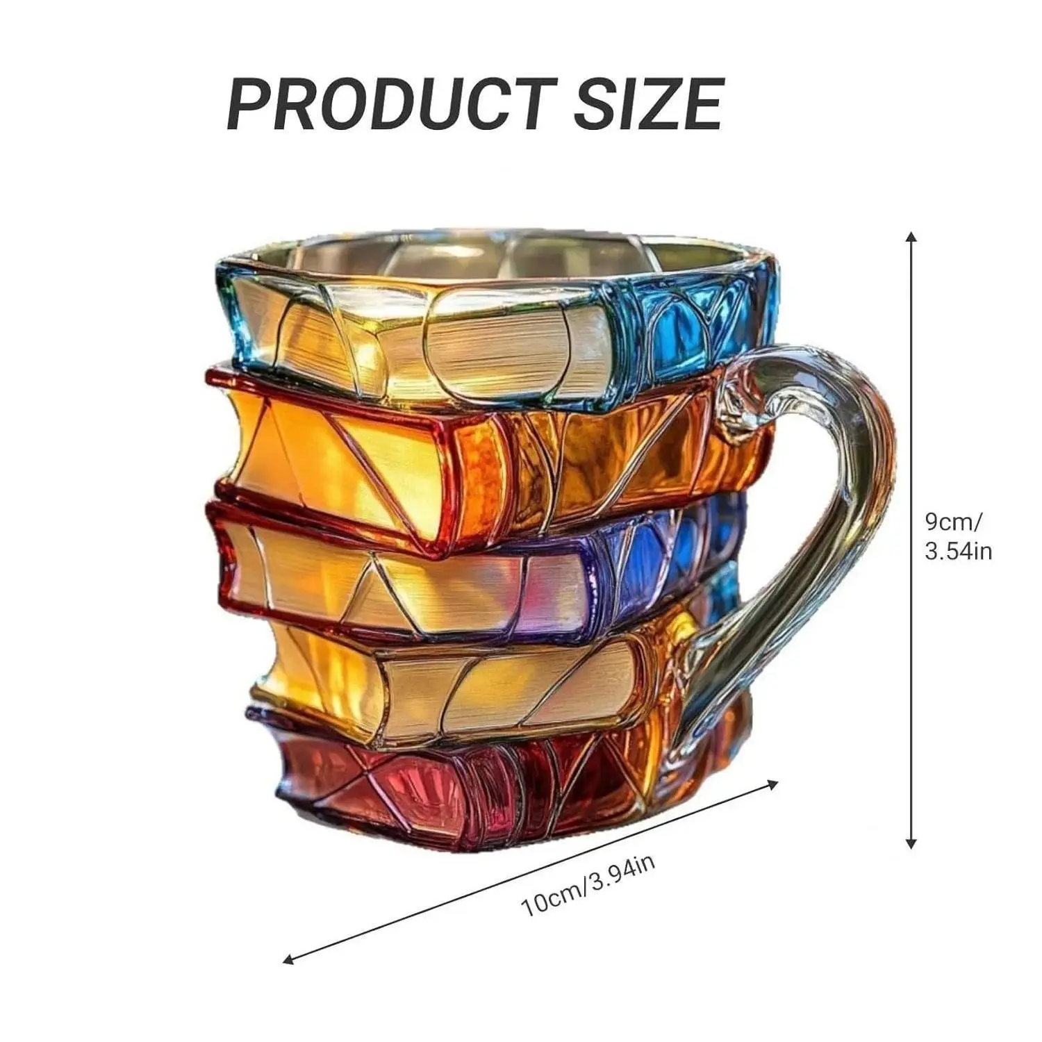 Painted Book Mug, 3D Colored Glass Book Coffee Mug, Novelty Books Stack Coffee Cup Christmas Gifts for Literature Book Lovers