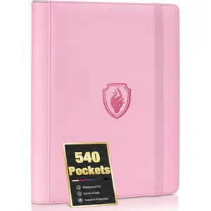 Premium 9 Pocket Card Binder for 540 Cards, PU Cover Trading Card Binder, Sturdy Card Collection Album, Sleek Card Holder Folders for Game Cards & Sports Cards, Pink