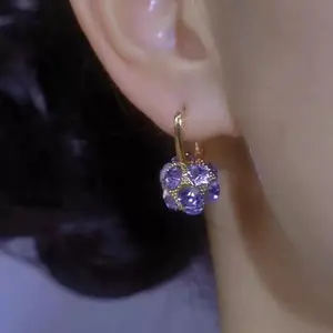 LisiZen Korean Purple Zircon Hoop Earrings, Chic Vintage Jewelry, Sparkling Elegant Statement Earrings for Women Glamour Crystal Accents DZEH3403